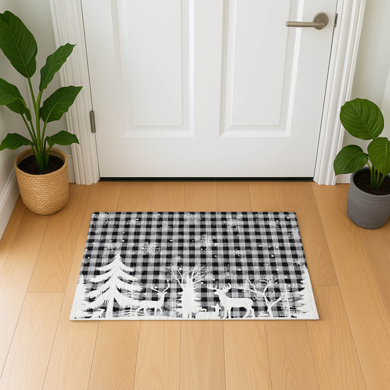 Premium Machine Washable Castillon AMF1824 Winter Forest Holiday Rug, Rectangle 1'8" x 2'6"