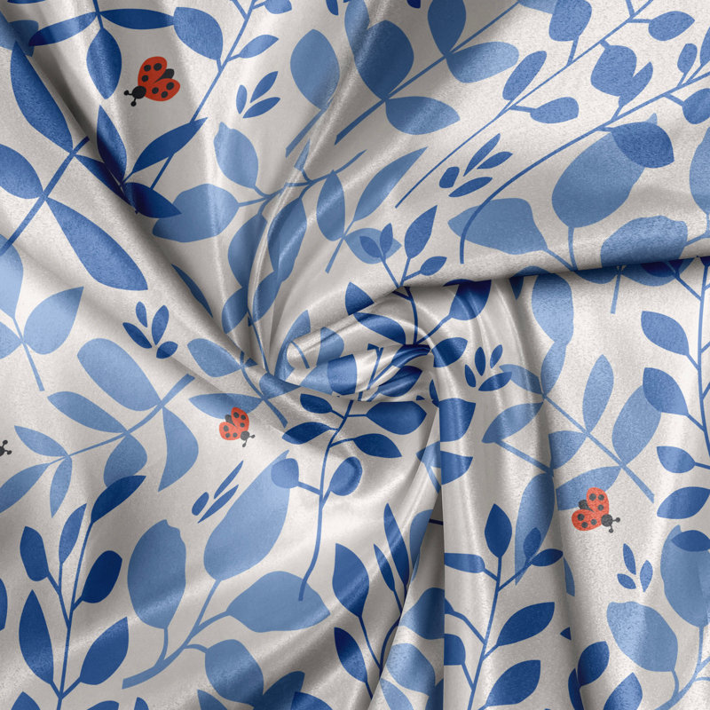 Rustic curtain, tree branch ladybird, violet blue eggshell colors