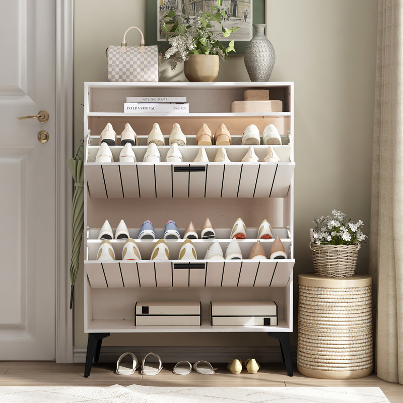 Armoire de rangement pour chaussures 16 portes, Blanc
