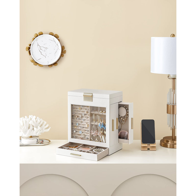 Boîte à bijoux en bois + miroir, Blanc nuage