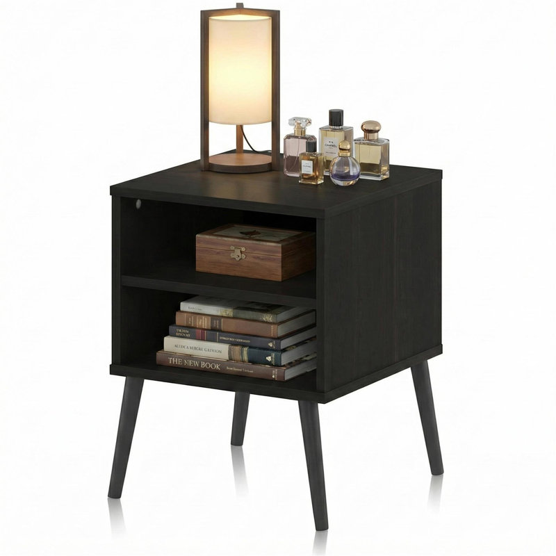 Table de bout Claude Mid Century, Olivier à fruits noirs / noir