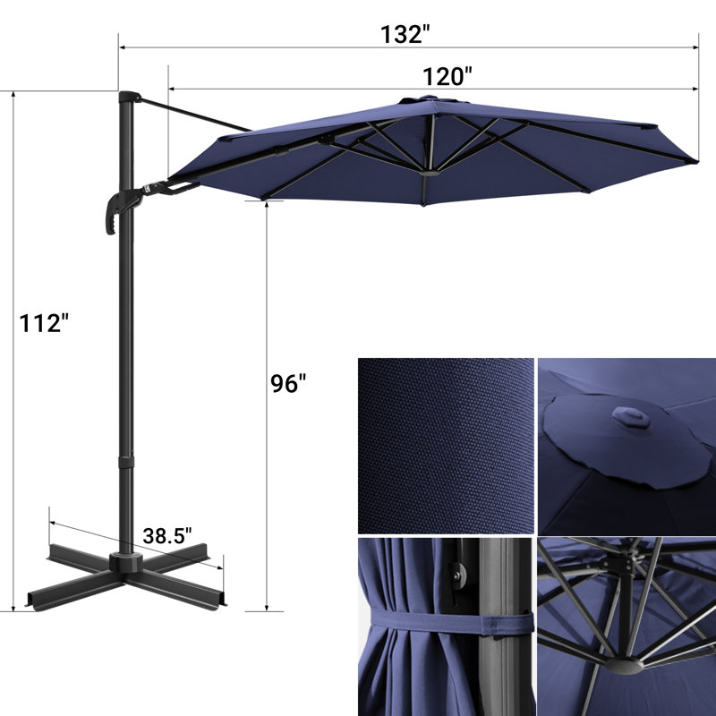 Belmira Aluminum 360-Degree Rotation Cantilever Offset Umbrella with Free Standing Umbrella Base, Navy
