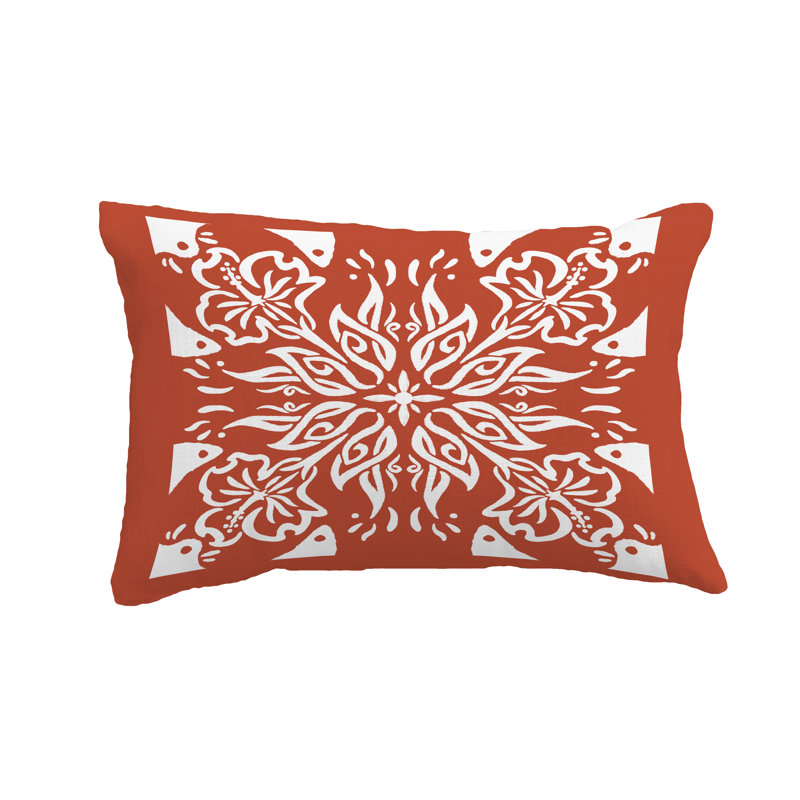 Cuban Geometric Outdoor Reversible Throw Pillow, Orange