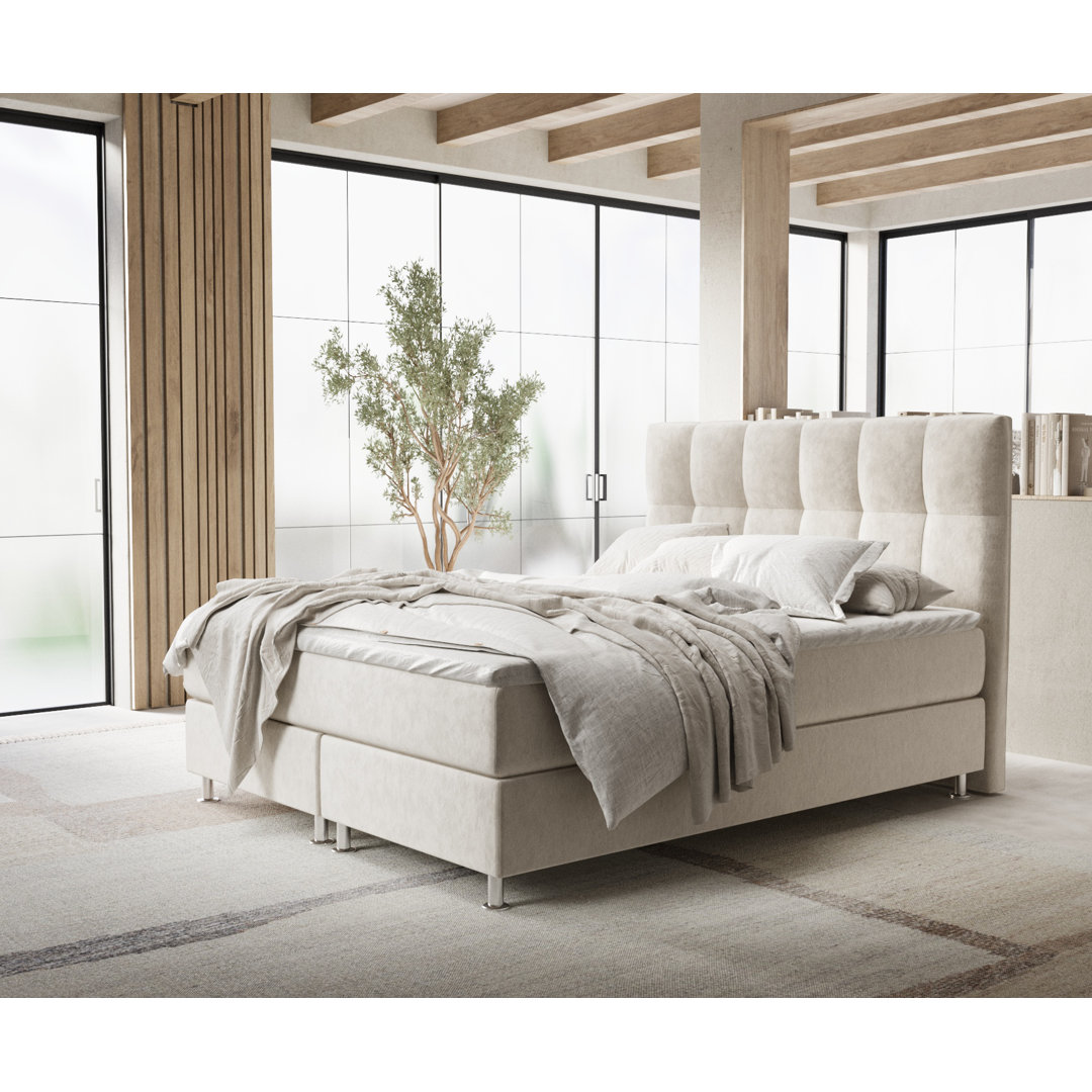 Echtes Boxspringbett Sorrento mit Zwei Matratzen und Latex Topper