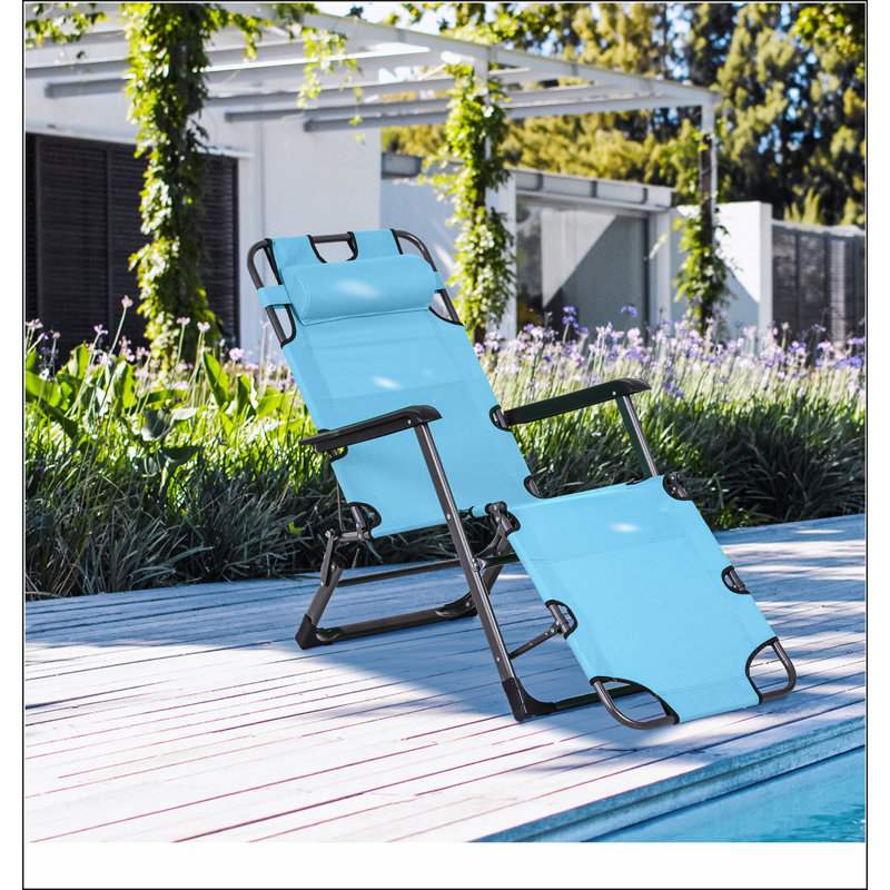 Outsunny Folding Chaise Lounge Chair for Outside, 2-in-1 Tanning Chair with Pillow & Pocket, Adjustable Pool Chair for Beach, Patio, Lawn, Deck