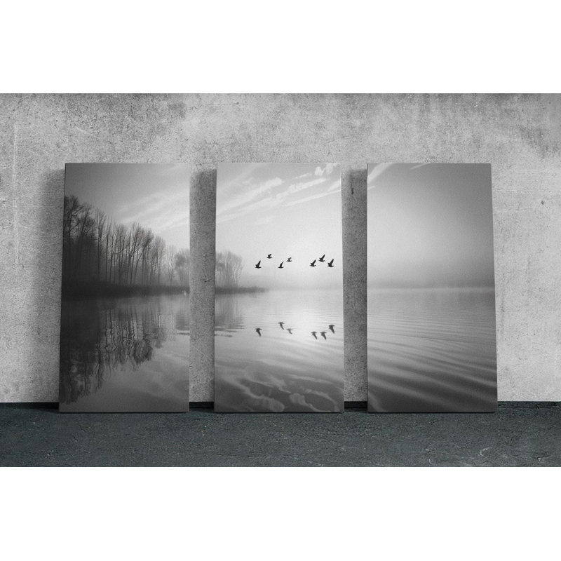 Triptych Canvas Wall Art – Black and White Landscape Wall Art, Painting Reproduction, 30" H x 60" W