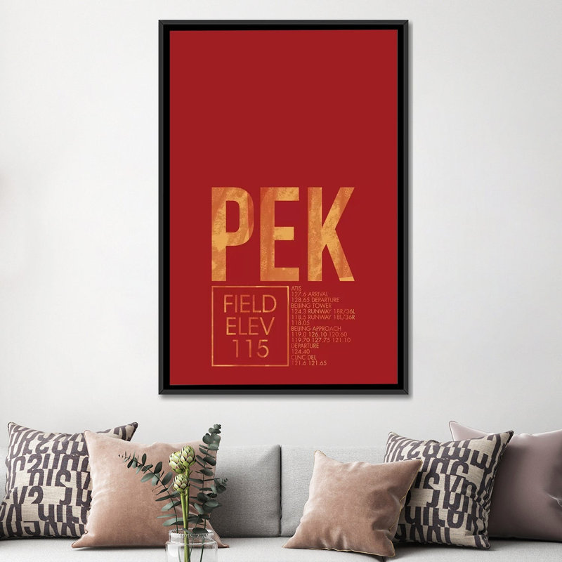 Art textuel sur toile "Pékin", H 26 po x l 18 po x P 1,5 po, Toile avec cadre noir, Pas de tapis