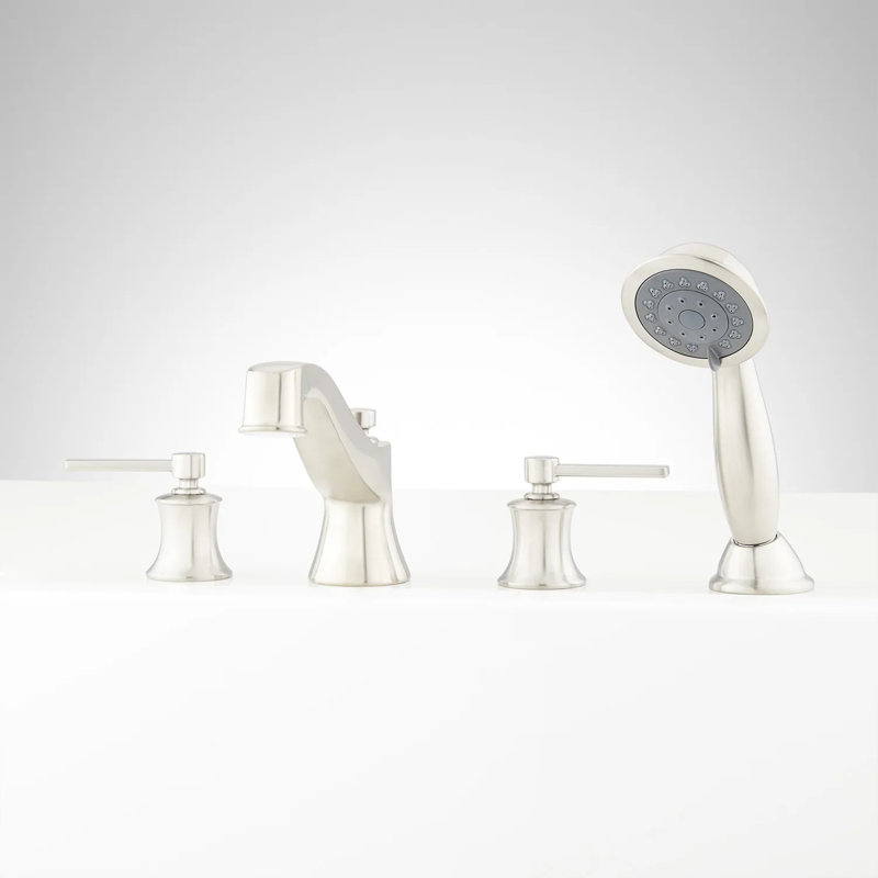 4-Hole Roman Tub Fucet with Diverter and Handshower, Brushed Nickel