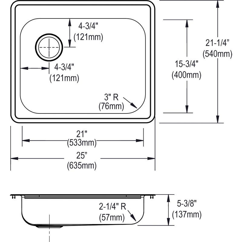 Dayton 25" L x 21" W Drop in Kitchen Sink