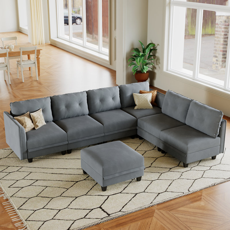 Breseis Upholstered L-Shaped Sectional Reversible, Gray Polyester Blend