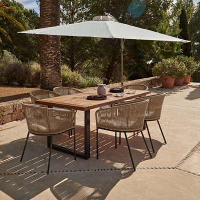 Fabiano Rectangular Dining Set with Cushions and Umbrella
