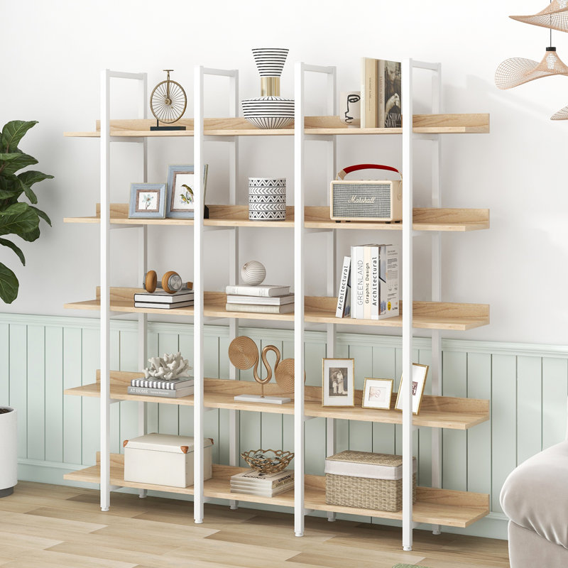 Bibliothèque 5 niveaux, Blanc et chêne
