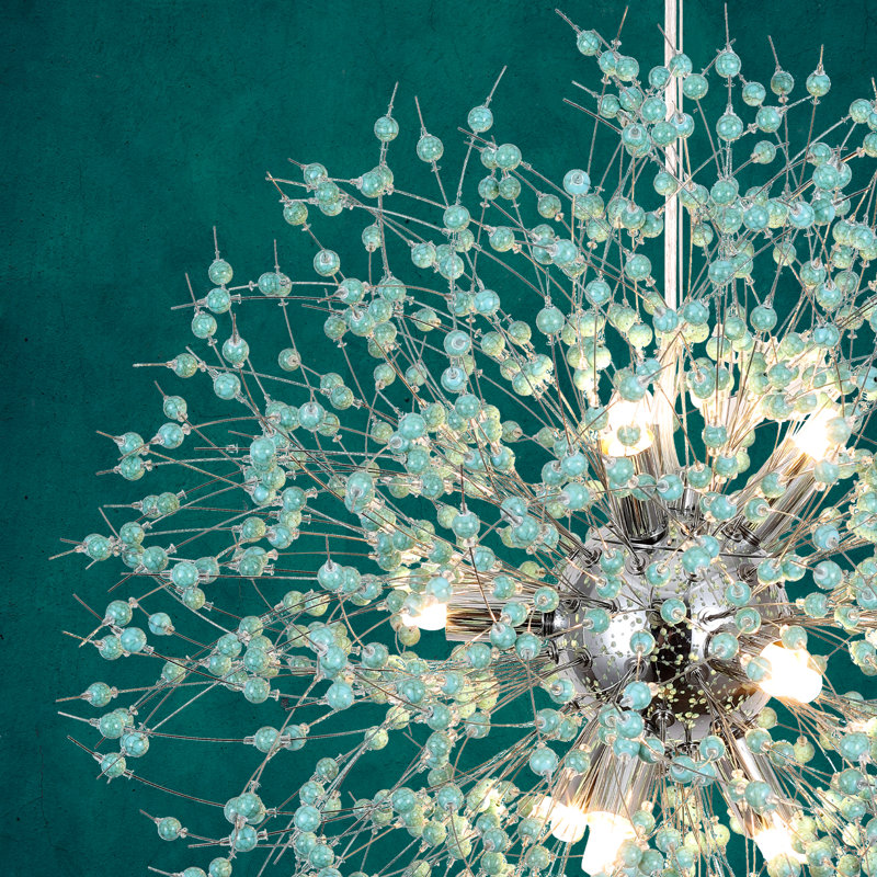 Lustre sphérique spoutnik 9 lumières Lakeyah, Chrome / turquoise