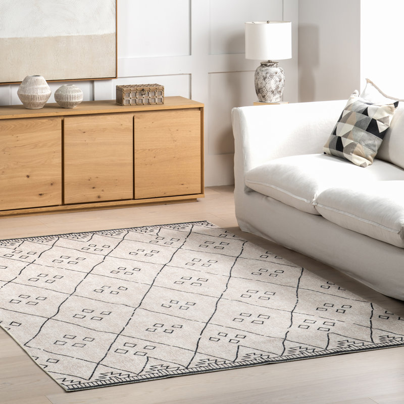 Tapis à motif de losanges lavable à la machine Sydney SpinClean, Rectangle 3 pi x 5 pi