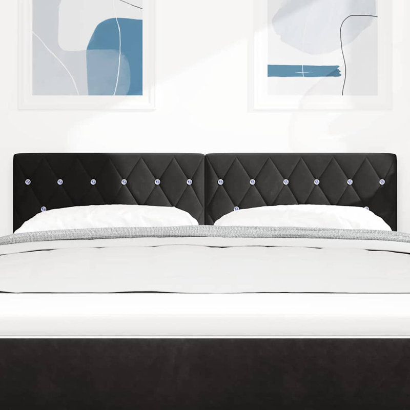  Velvet Headboard Argyle With Headboard Velvet, Single-Short (90 x 160cm), Black