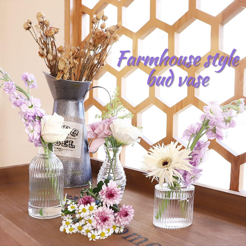 Ensemble de 12 vases à bourgeons, vase en verre pour centre de table, petits vases pour fleurs, vases à fleurs transparents à rayures en vrac, vases rétro pour décoration de table de mariage
