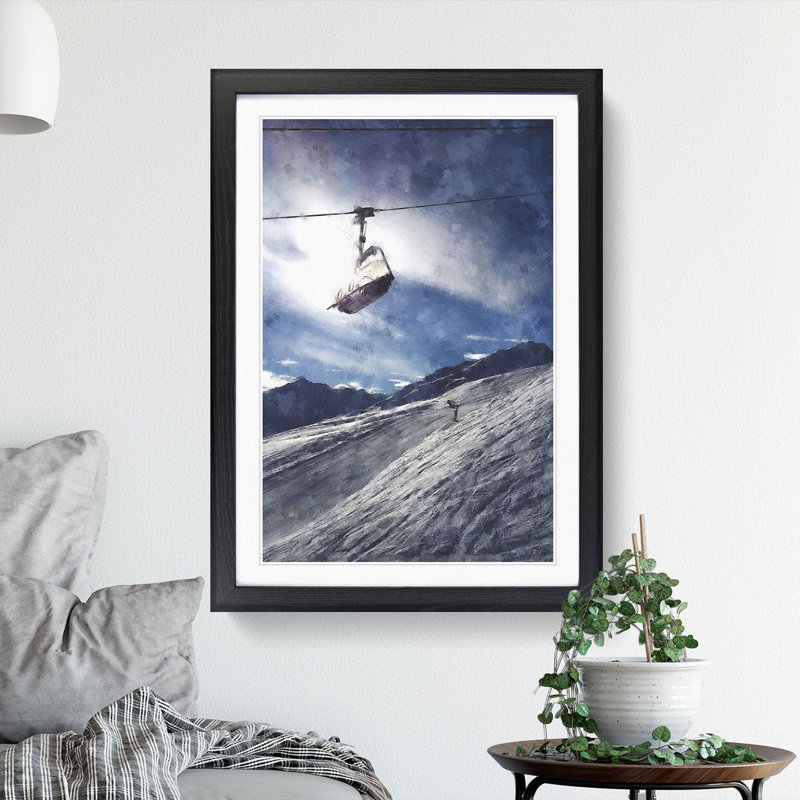 Ski Lift in the Alps - Picture Frame Painting Print, Black Framed, 87cm H x 62cm W x 2cm D