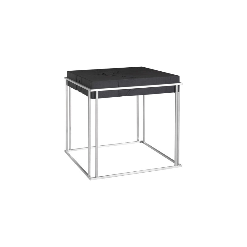 Burnt Chamcha Wood Cube Side Table with Stainless Steel Base