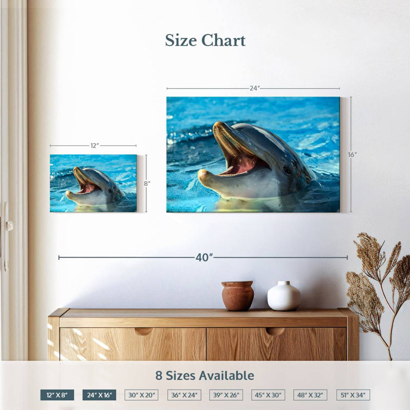 Smiling Playful Dolphin, 16" H x 24" W