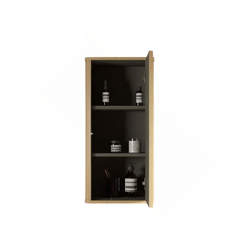 Striped Bathroom Floating Storage Side Cabinet For Small Spaces, Oak