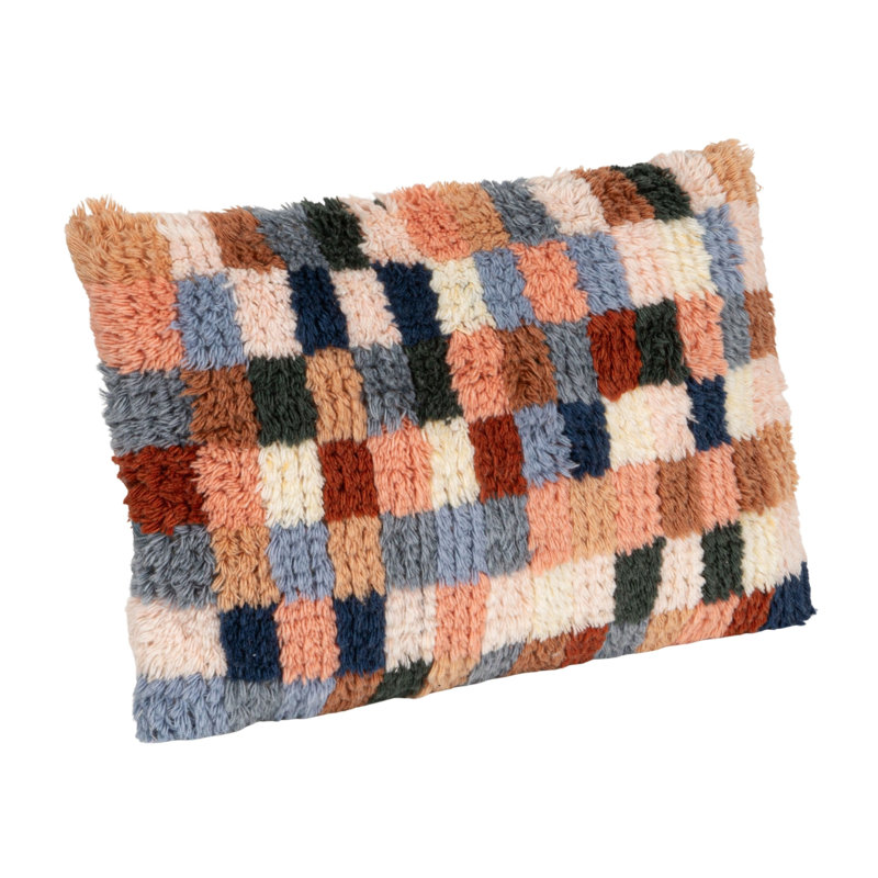 New Zealand Wool Tufted Checkered Lumbar Pillow With Cotton Back
