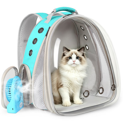 Front Expandable Clear Bubble Carrier Backpack for Cat and Small Puppy with Fan, Large, Green