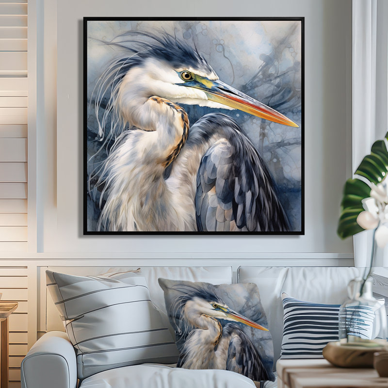 Heron Waterbird II - Heron, impressions encadrées, 44" H x 44" W, Reproduction avec cadre flottant, Noir