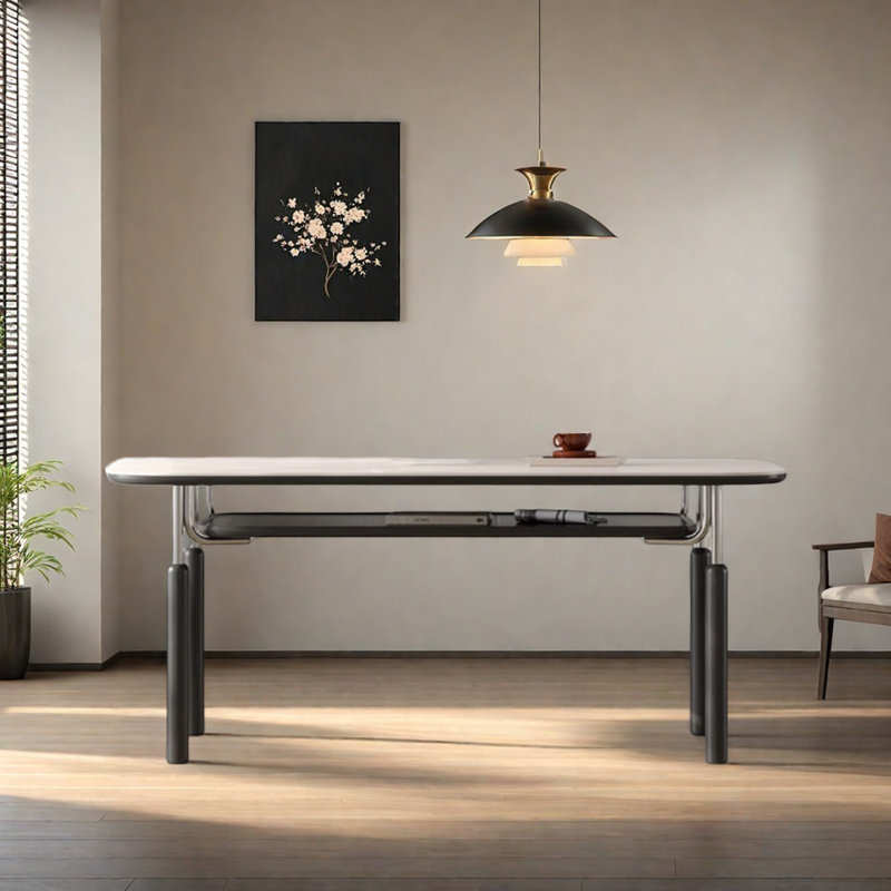 Modern Simple Double-layer Storage Dining Table, 29.52"H x 62.99"L x 31.49"W