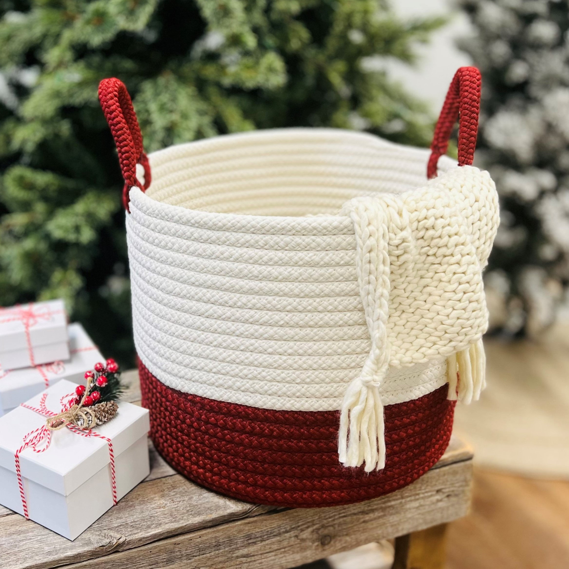 Colonial Mills Sleighbells Woven Holiday Basket - Red Multi 16x16x14