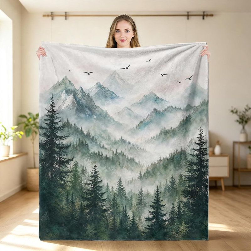 Jeté Misty Forest Mountain, 60 x 80 po, 80" L x 60" W
