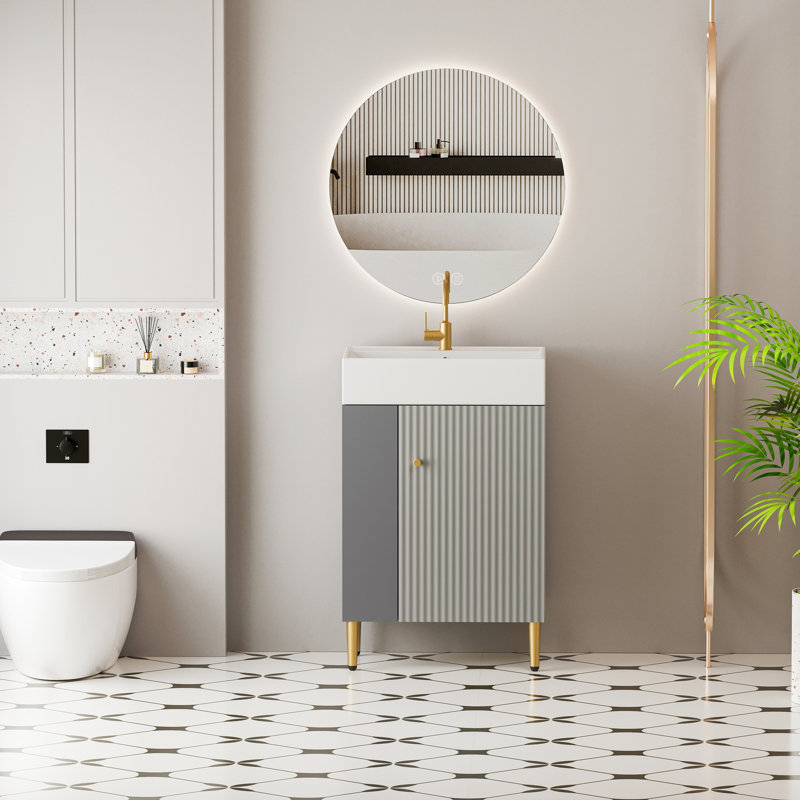 Modern Bathroom Vanity With Ceramic Sink And Systematic Storage, 21.6" Grey 24Vb06-21Mgl, Door Piece Organized Open Storage System,