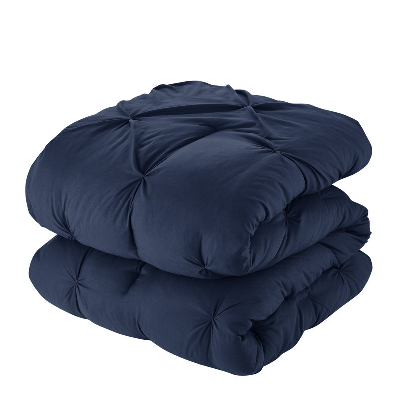 8 Piece Bed In A Bag Pintuck Comforter Set with Bed Sheets, Navy, Queen