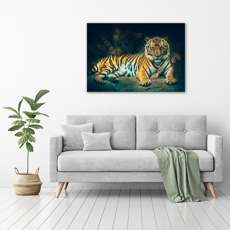 A Tiger In A Cave - Wrapped Canvas Print