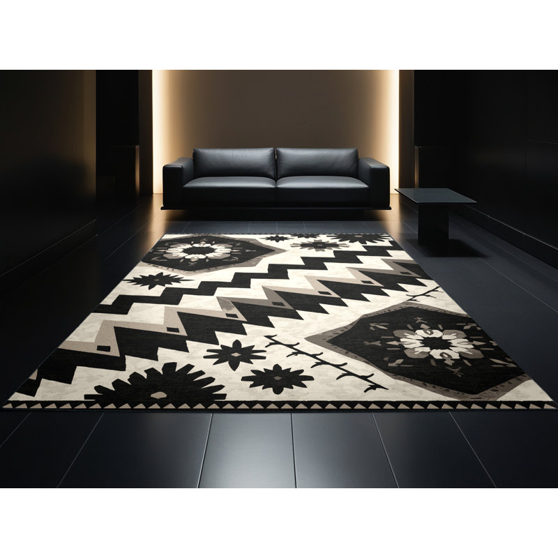 Tapis gris bohème lavable à la machine Pauleta, 8 x 10