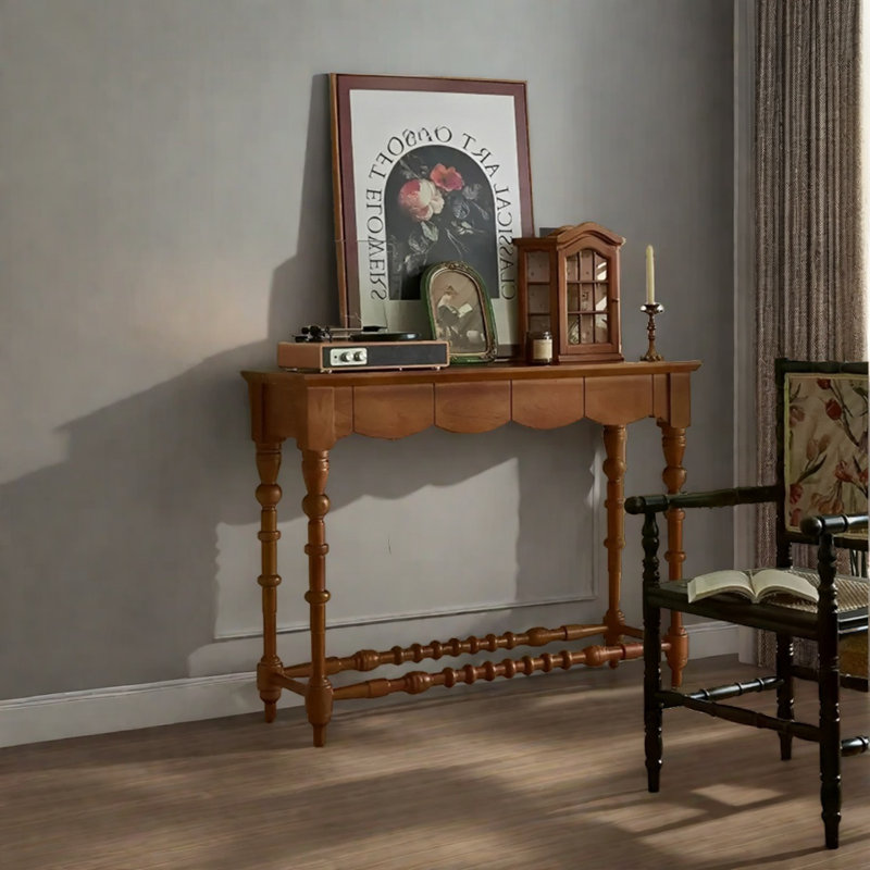 Retro Art Console Table, Brown, 35.43" H x 47.24" W x 13.78" D