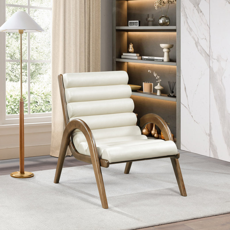 Fauteuil d'appoint en cuir Randal, Brun noyer, Cuir crème végétalien