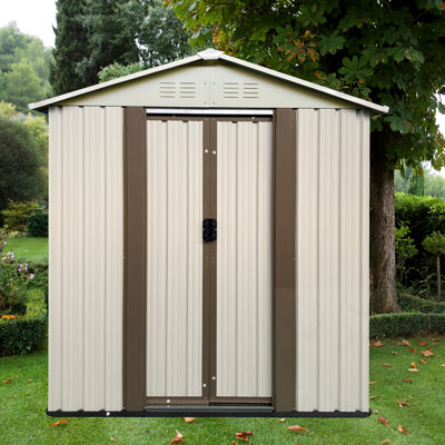 Remise de rangement extérieure en métal avec porte coulissante et évents