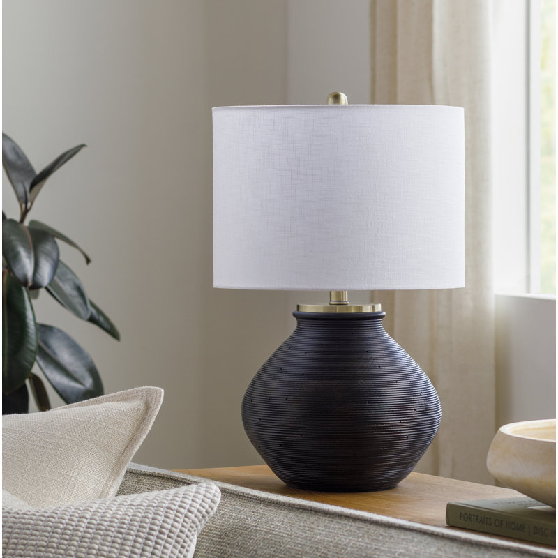 Bystrik 22" H Concrete Table Lamp, Black Base / White Shade