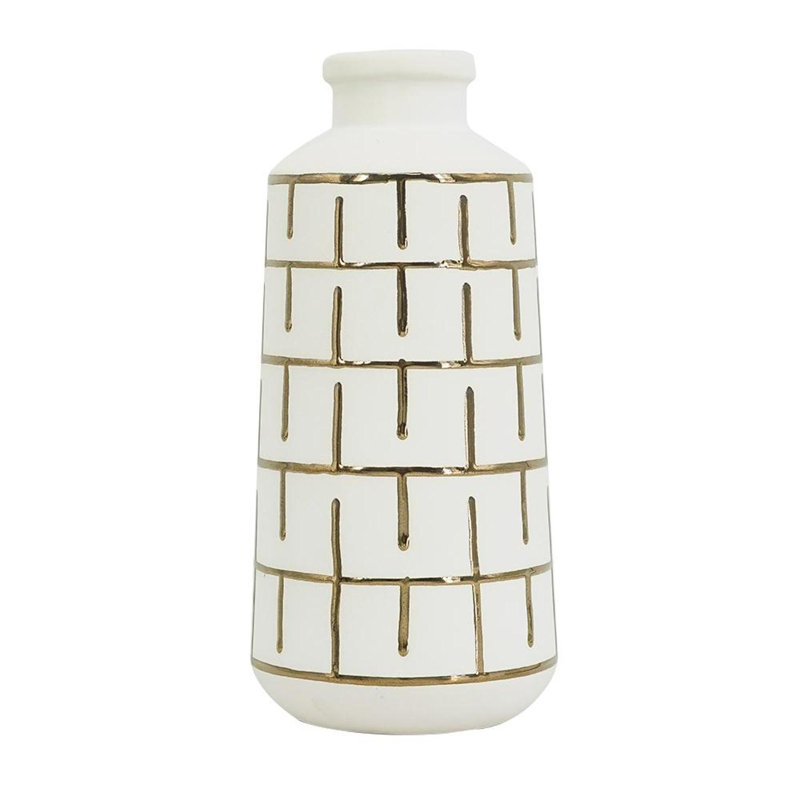 Vase de table cylindrique en céramique 12 "ivoire et doré