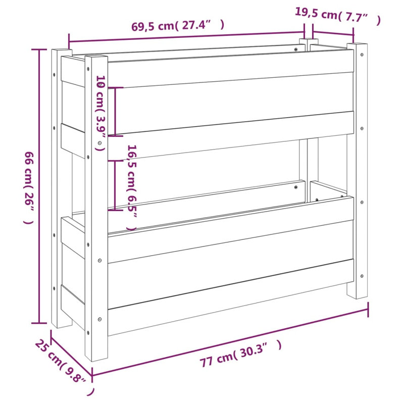 Angustias Self-Watering Wood Raised Garden Bed, Oak, 66cm H x 77cm W x 25cm D