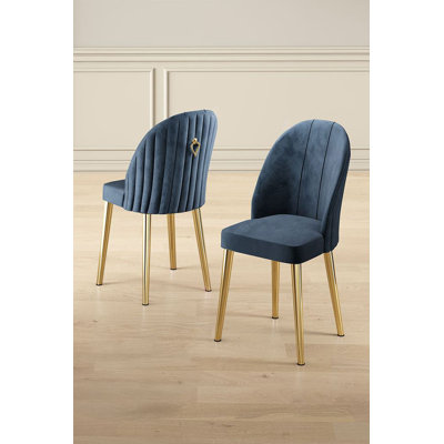 Ensemble de chaises modernes 4 pièces, anthracite et or | Structure 100% métal, tissu Babyface | Dimensions: 17,3 po x 35,4 po x 16,5 po | Confortable 28 sièges en mousse et 22 dossiers en mousse pour le dos | Design élégant et glamour pour les espaces contemporains