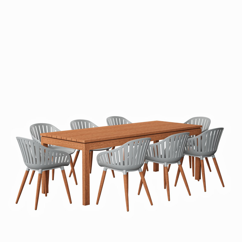Anautica 8 - Person Wood Patio Dining Set with Rectangular Table