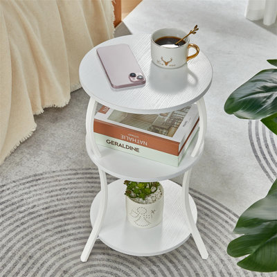 Vintage Small Round Side Table, 3-Tier Slim Waist Side Table With Storage Rack