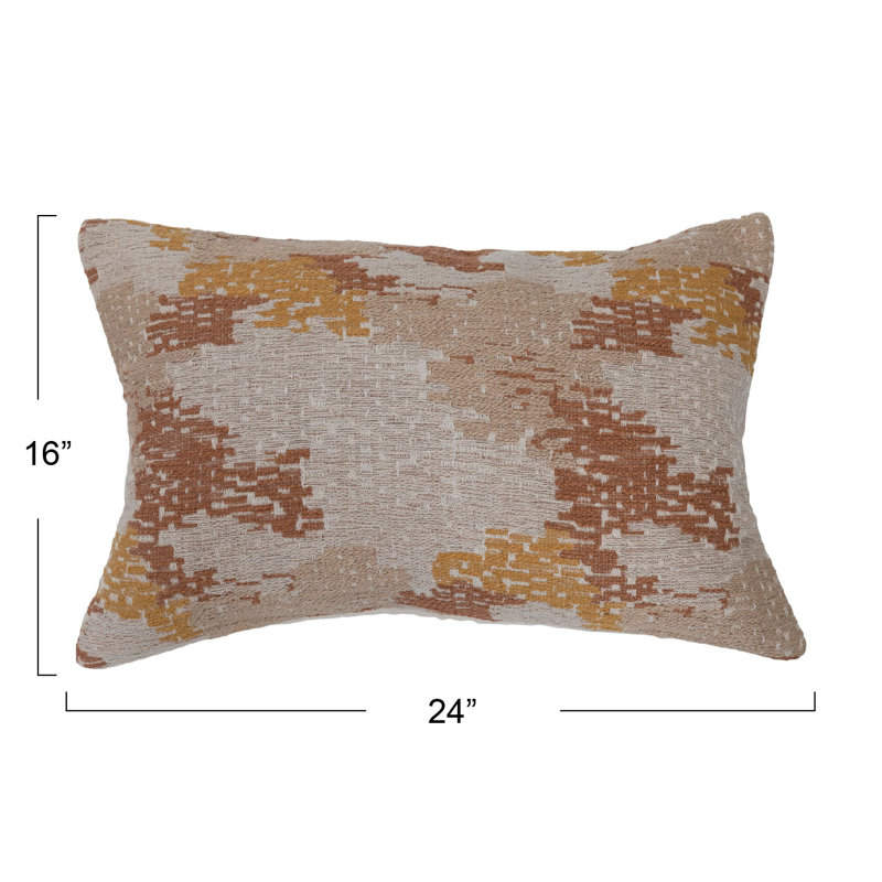 Woven Cotton Blend Jacquard Lumbar Pillow in Beige and White