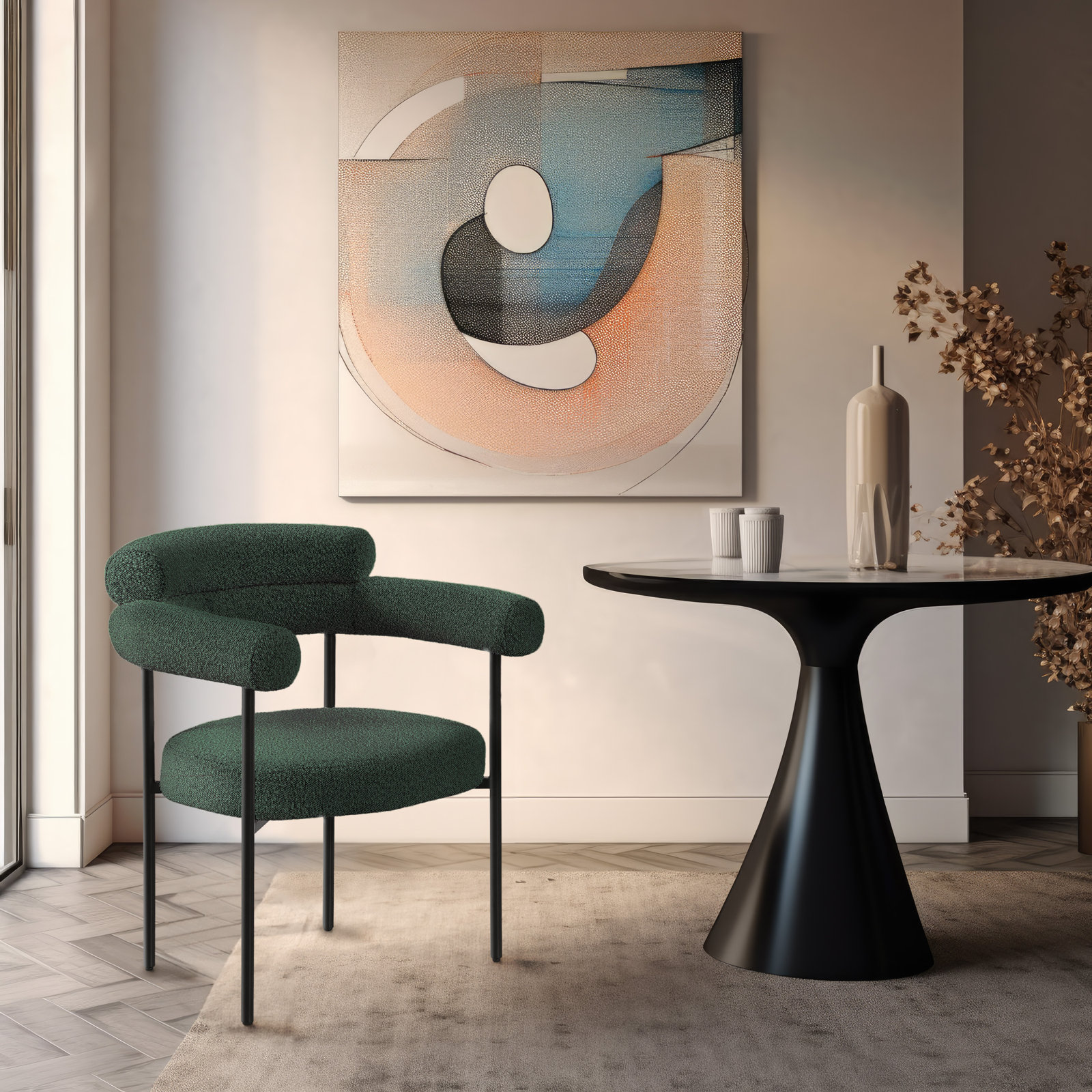 Dining Armchair, Green, Matte Black