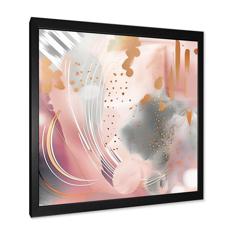" Pink Rosegold Stripes Complexity II ", Black Picture Framed, 16" W x 16" H