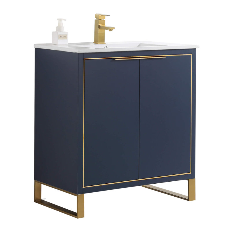 Ensemble de meuble-lavabo simple 30 po, Laiton satiné, Bleu marine