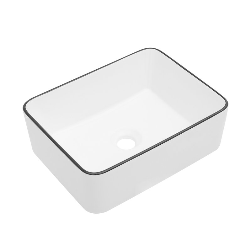 Quality 16X12 Inch White Ceramic Bathroom Vessel Sink - Long-Lasting Performance Modern Rectangular Attractive Design