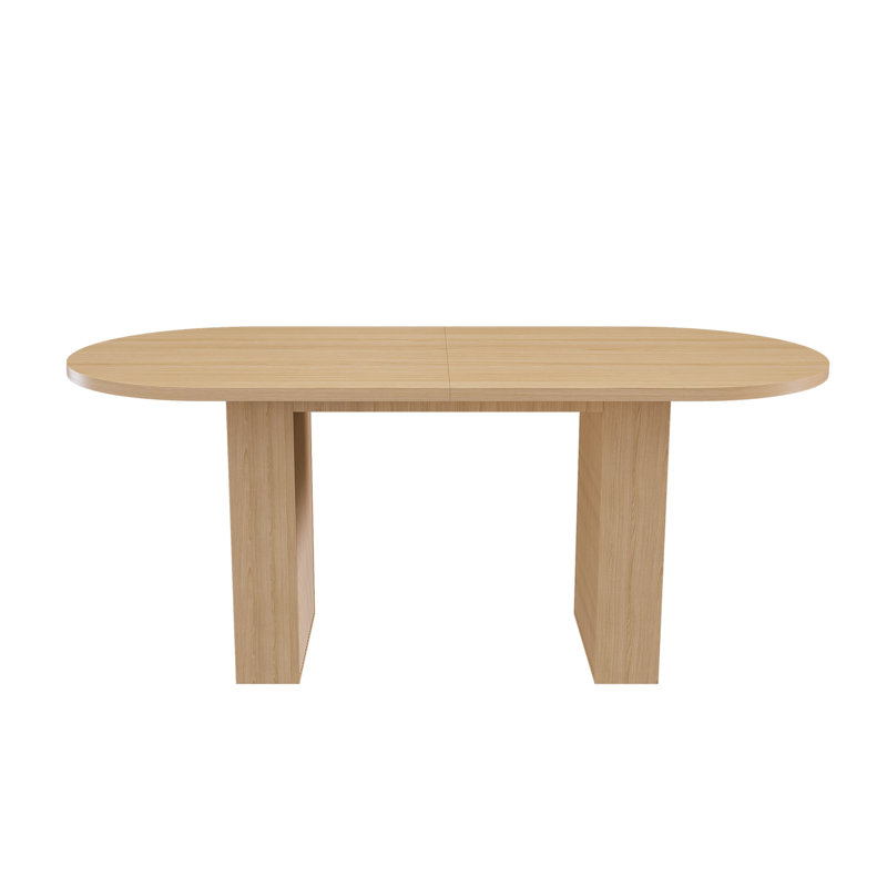 Oval Dining Table With Wood Strip Base, Natural