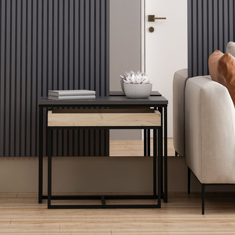 Table d'appoint moderne anthracite 25,6 po x 19,7 po x 13,8 po | 100% panneau de particules enduit de mélamine, épaisseur: 0,7 pouce | Design industriel élégant, parfait pour le salon et la chambre à coucher, finition durable et élégante